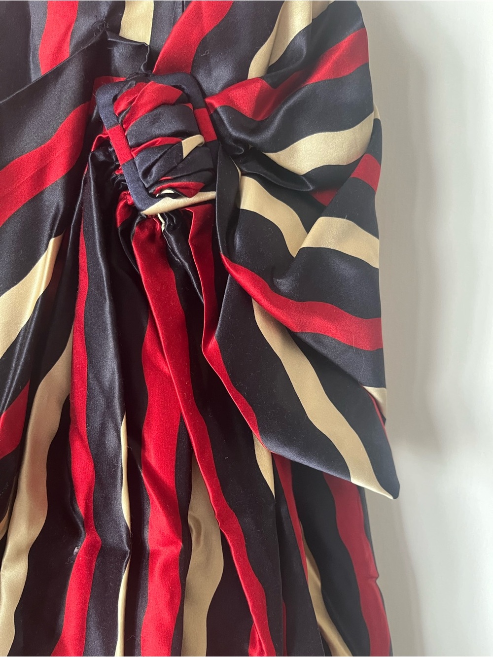 Marc Jacobs Red, Black & Cream Striped Midi Dress with Bow Detail - Picture 3 of 5